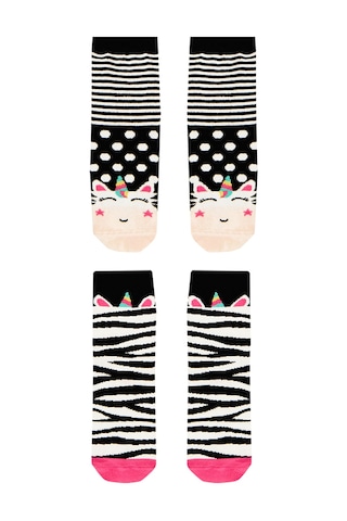 Kız Çocuk Zebra Desenli Pamuklu Siyah 2'li Paket Çorap 2-9 Yaş
