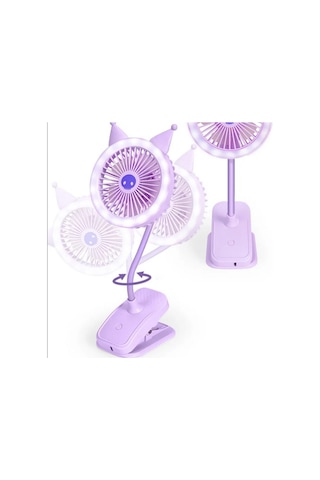 Mandallı Bebek Arabası Fanı Şarjlı Led Işıklı Klipsli Vantilatör Masaüstü Soğutucu Fan