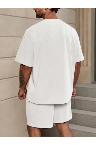 Tarzsokak Manfinity Homme Loose Fit Erkek Düz Renk Düşük Omuzlu Tişört Ve Şort Beyaz
