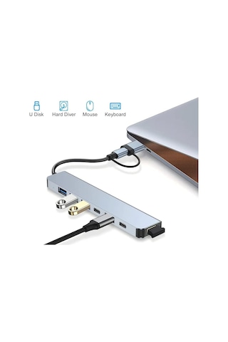 Alfalink Alüminyum 7in1 Usb Hub Usb/type-c To Usb 3.0 Tak Çalıştır 100w Pd Şarj Apple Uyumlu MacBook Air/pro