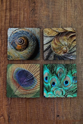 Baskılı Doğal Taş Bardak Altlığı 4'lü Set 10x10x1 Cm - Doğal Desenler - Stone Coasters Çok Renkli