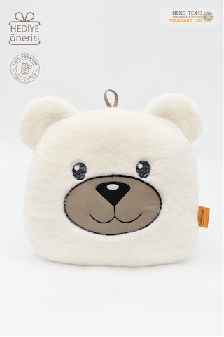 Mordesign Peluş Ayı Yastık, Sevimli Ayı Nakışlı Kırlent, Peluş Ayı Oyuncak, Bebek Yastık, Morbear Serisi Beyaz