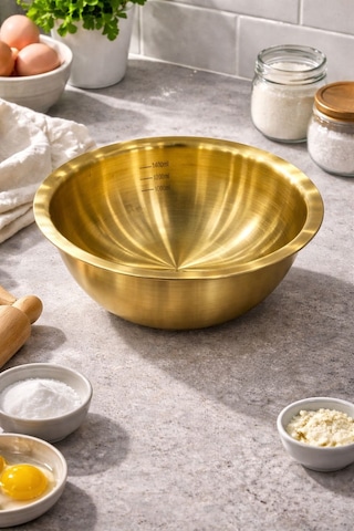 Morponi Paslanmaz Çelik Gold Ölçülü Hamur Yoğurma & Karıştırma Kabı 1400 Ml Gold