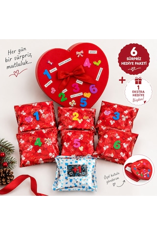 Advent Calendar Yılbaşı Hediye Kutusu - Sevgiliye Özel Kalp Kutulu Bijuteri & Sürpriz Hediye Seti 6+1 Sürpriz Paketi