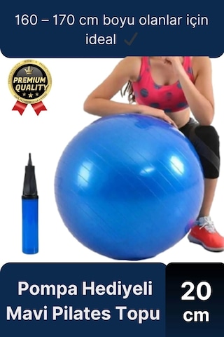 Premium Mini Gymball 20cm Jimnastik Denge Fitness Spor Şişirme Pompası Mavi Pilates Topu