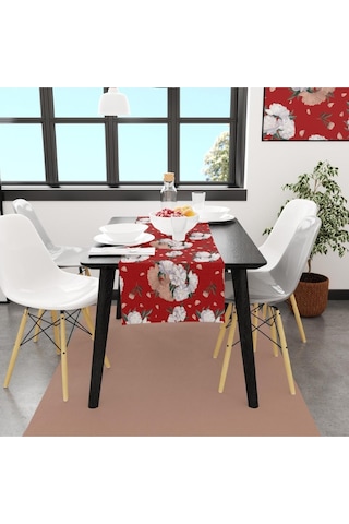 Red Rose Runner 140x45cm Ince Keten, Uluslararası Yıkama Ve Solmama Sertifikası Çok Renkli