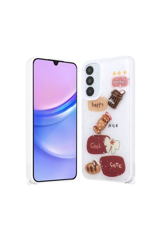 Zore Samsung Galaxy Uyumlu A05s Kılıf Parlayan Simli Kabartma Figürlü Omsy Cevze Kapak - Mor Papatya