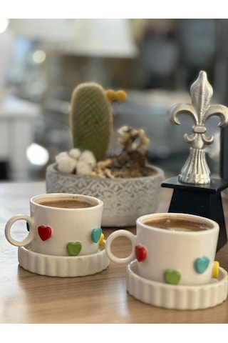 Rengarenk Kabartma Kalpli Mug Kupa Fincan