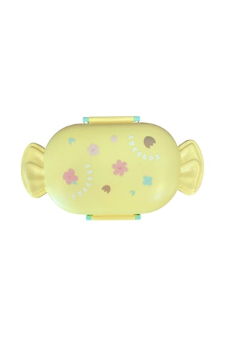 Sevimli Şeker Şekilli Çocuk Beslenme Kutusu Kaşıklı 2 Bölmeli Yemek Saklama Kabı Sarı