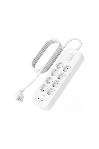 Belkin 8'li Çoklu Priz, Yüksek Gerilim Korumalı, Duvara Montaj, 8 Priz, 2 M Güç Kablosu, Yeşil Işıklı Gösterge, Hızlı Şarj İçin Usb-c Pd Li 2 Usb C Bağlantısı, 900 Jul Koruma