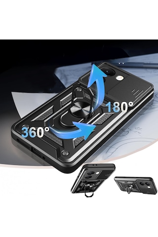 Vendas Xiaomi Poco X7 Pro Kılıf Magnetik Standlı Kamera Korumalı Zore Sürgülü Vega Kapak Siyah
