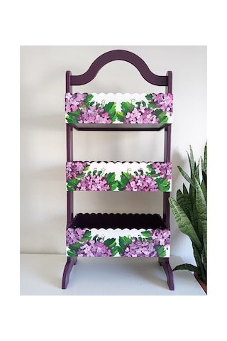 El Boyaması Ahşap Sebzelik Üç Raflı Karışık Renkler