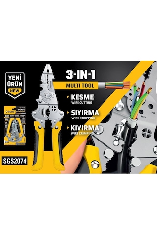 Sgs2074 - Çok Amaçlı Kablo Sıyırma Kesme Kıvırma Pensesi