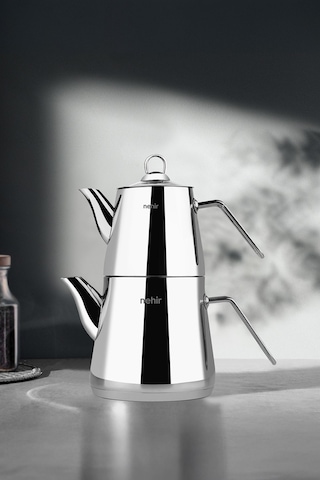 Nehir Çelik Çaydanlık Takımı Seti Alya Mini Gümüş