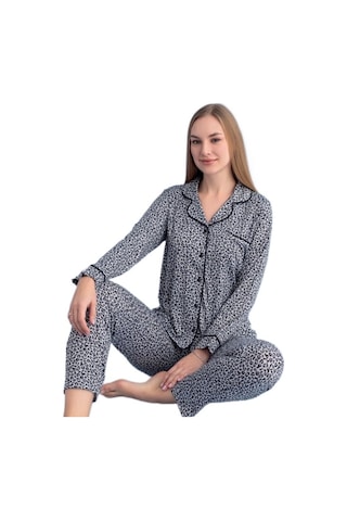 Berna Collection Kadın Pijama Takımı Düğmeli Yumuşak Dokulu Esnek Gri