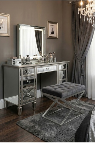 Nexus Babyface Kapitoneli Puf - Krom Metal X Ayaklı Modern Bench 50x40 Cm Antrasit