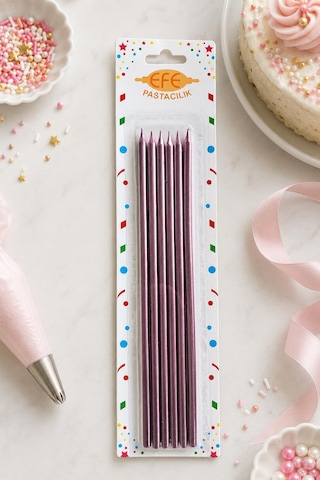 Metalik Rose Gold Pembe Uzun Pasta Mumu 20 Cm Çok Renkli