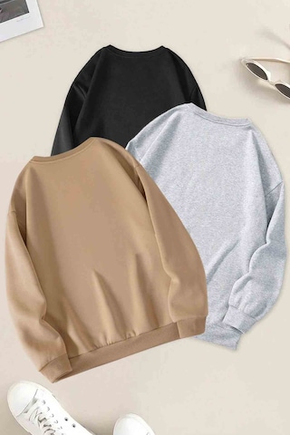 3'lu Paket Bej Gri Siyah Oversize Sweatshirt Siyah