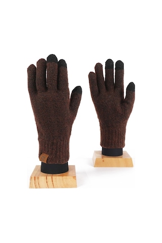 Kadın Sıcak Eldiven: Kış Yün Örme, Dokunmatik-kahve Kahve