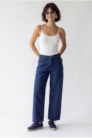 Mixray 2128 Kadın İnce Mevsimlik Yüksek Bel Wide Leg Denim Pantolon Lacivert