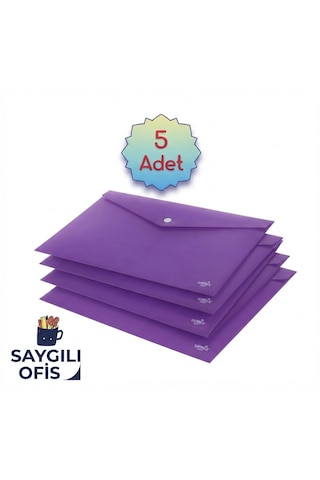 Mor A4 Çıtçıtlı Dosya Şeffaf Renkli Zarf Dosya 5 Adet 20x30 Cm Çıt Çıtlı Dosya
