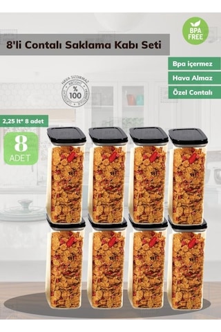 8 Li Saklama Kabı Seti Bpa Free Sızdırmaz Erzak Kabı Hava Almaz Bakliyat Kabı Şeffaf
