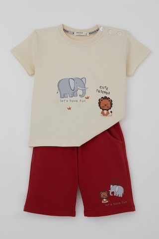 Breeze Erkek Bebek Şortlu Takım Sevimli Hayvancık Arkadaşlar 9 Ay-3 Yaş, Krem