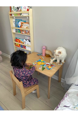 montessori çocuk masası ve 2 adet sandalye camel