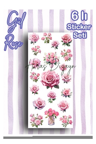 Hiras Dizayn Renkli Güller Sticker Seti 6 Sayfa Çok Renkli
