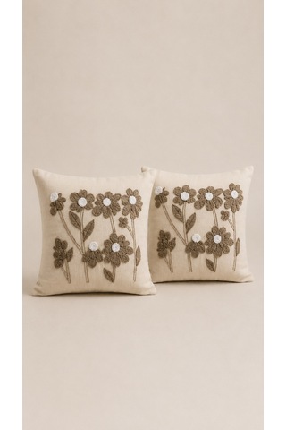 Punch Nakış İşlemeli 2'li Kırlent Kılıfı 40x40 Krem