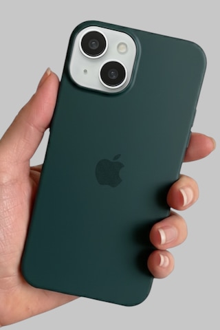 Iphone 13-14 Uyumlu Kılıf Logolu Lansman Soft Yumuşak Içi Kadife Silikon Kapak Yeşil
