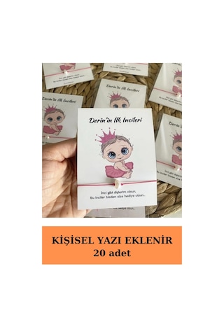 20 Adet Minik Kız Kartlı İnci Şans Bilekliği - Diş Buğdayı Hediye Çok Renkli