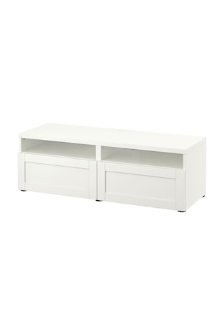 Tv Sehpası, Beyaz, 120x42x39 Cm, Hanvıken, Fren Raylı Beyaz