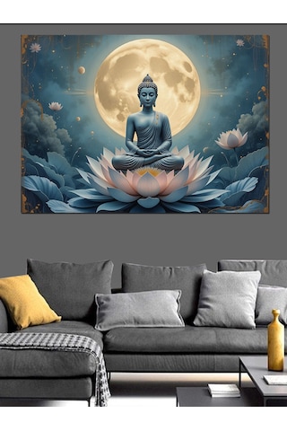 Lotus Üzerinde Meditasyon Buda Dekoratif Kanvas - Mdf Ahşap Tablo