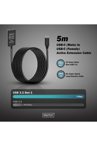 Aktif Usb-c Uzatma Kablosu, 5m 5g, Usb 3.2 Gen1, Usb-c - Usb-c