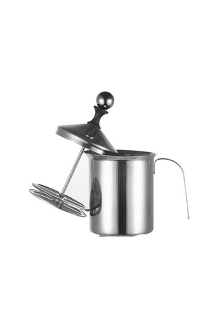 Soulader Çift Katlı Ağ Yapılı Paslanmaz Çelik Manuel Süt Köpürtücü Kremalı Köpük Yapma Aleti 400 Ml Cappuccino Ve Latte Makinesi Gümüş