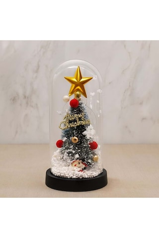 Yılbaşı Temalı Işıklı Dekoratif Cam Fanus Led Masa Süsü 22x11 Cm 01