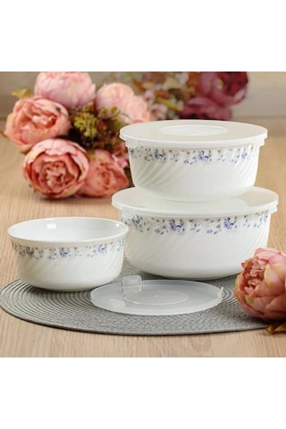 Daniks 3'lü Kapaklı Cam Seramik Salata Kasesi Seti, Eden 225919315 Beyaz