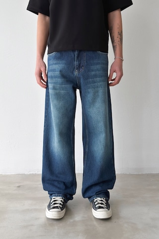 Flaw Çizgili Baggy Jean-29096 Lacivert