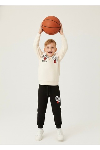 Beka Kids Erkek Çocuk Kalın Pamuklu Kumaş Baskı Detaylı Sweatshirt Pantolon Alt Üst Takım Siyah
