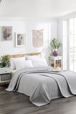 Durul Örme Çift Kişilik Pike - Yatak Örtüsü-200x230 Cm-%100 Pamuk Gri