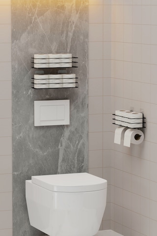 Yapışkanlı Yedekli 3'lü Set Tuvalet Kağıtlığı Wc Tuvalet Kağıdı Askısı Ve Tutucu Siyah Metal