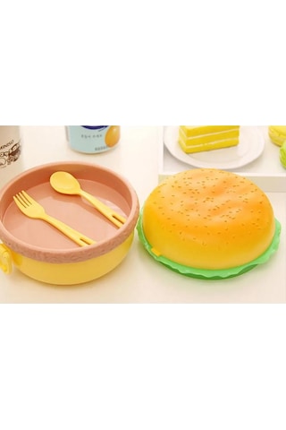 Yunboo Kare Hamburger Bento Kutusu 600ml, Leakproof Kapaklı, Plastik Malzeme, Çatal-kaşık Dahil, Taşınması Kolay, Temizliği Kolay Turuncu