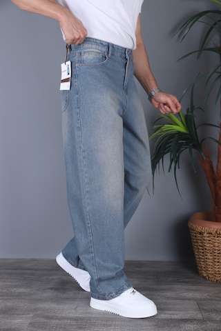 Felvıno Erkek Yıkamalı Süper Baggy Bol Kesim Kot Pantolon Mavi
