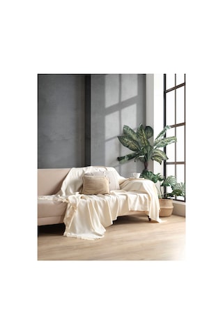 Miracolo Home Ekru Pamuklu Dekoratif Koltuk Örtüsü Set 170x230 Boyutlu Optimal Kaymaz Tasarım 2 Adet