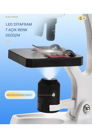 2 Li Set Çocuk Eğitici Biyolojik Mikroskop Kiti Zoom Led Işıklı 100x 400x 1200x St1200x Siyah