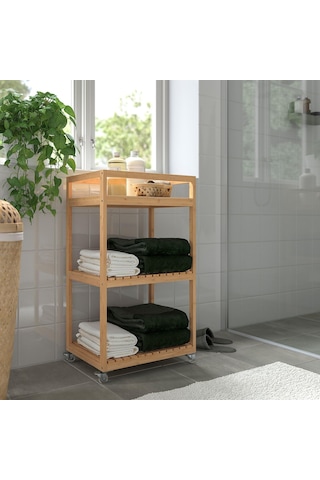 Bambu Servis Arabası 42x33x76 Cm Meridyendukkan Banyo Düzenleyici-raf Ünitesi Tekerlekli