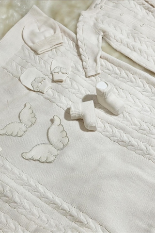 Juniba Kids Angel Kız Bebek Ekru Premium Melek Kanadı Detaylı Triko 6'lı Set Ekru