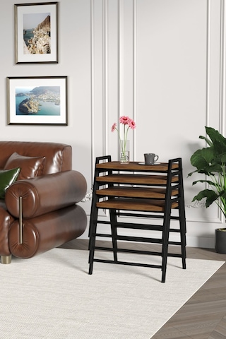 Zigon Sehpa , Aden 4'lü Tepsi Zigon Sehpa Takımı Siyah Metal - Barok Tabla Siyah-barok