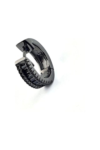 İtalyan Tasarımı 925ayar Gümüş Üzerine Siyah Rodajli Baget Oniks Taşlı Tek Erkek Küpe Siyah